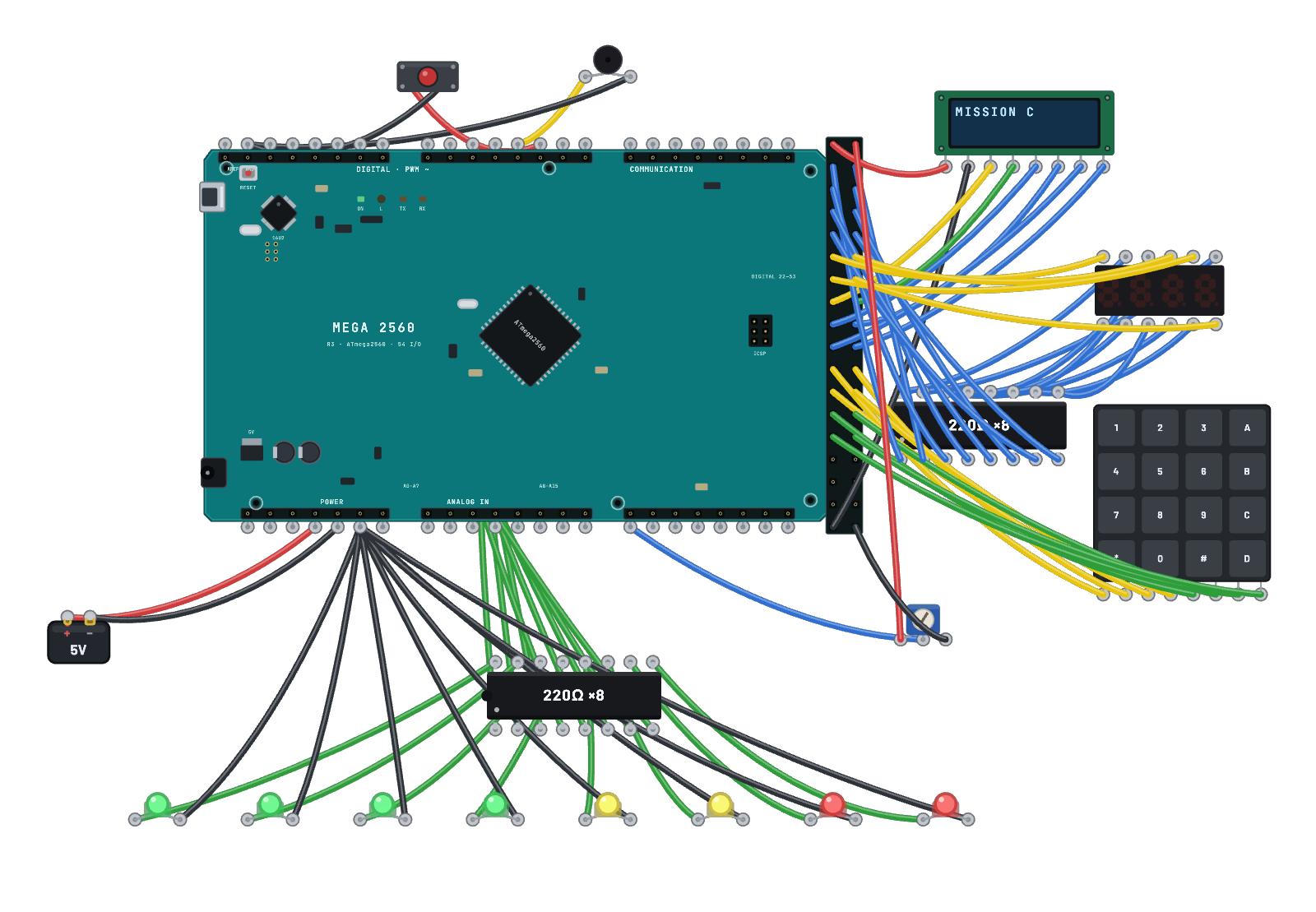 The Launch console (Mega 2560) circuit as rendered by the simulator