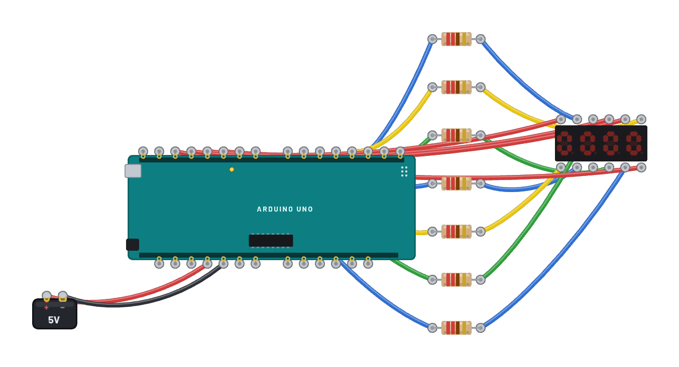 The 4-digit counter (7-segment) circuit as rendered by the simulator